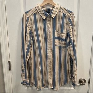 Torrid 1 1x Blouse Izzy Stripe Button Front Shirt Tail Flowy Blue Cream Plus